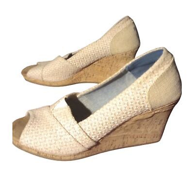 Toms Women's Size 7.5 Cream Colored Wedges, Espadrille, Sandals